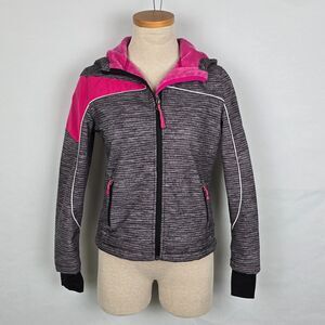 Snozu Fleeced Lined Jacket Youth XL Gray Pink Girl's Soft Shell Zip Up Hooded